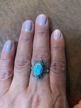 925 Silver Blue Opal Statement Ring - Women Boho Jewelry